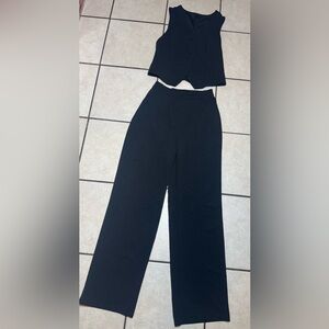 SHEIN Black Solid V Neck vest blazer & pants